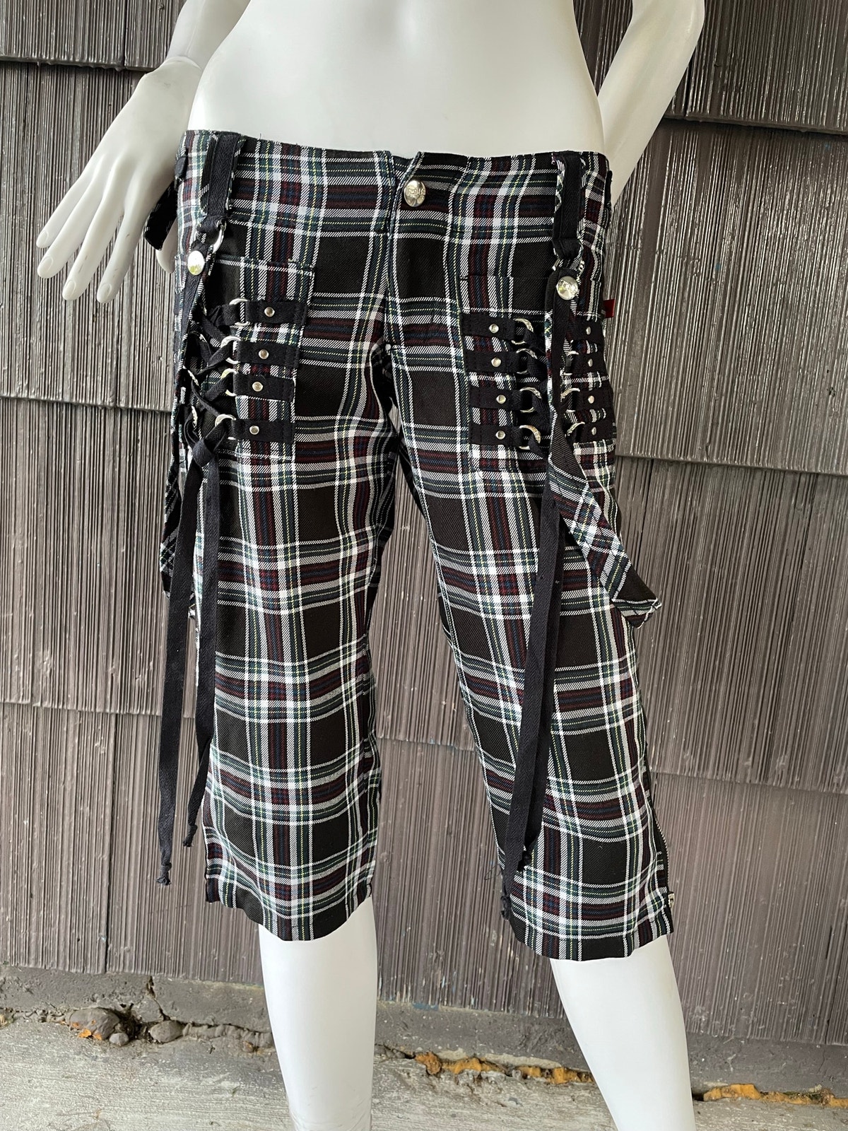 Y2k Tripp Nyc Women’s Plaid Straps Capri Pants Gothic Anime Punk Rock Goth